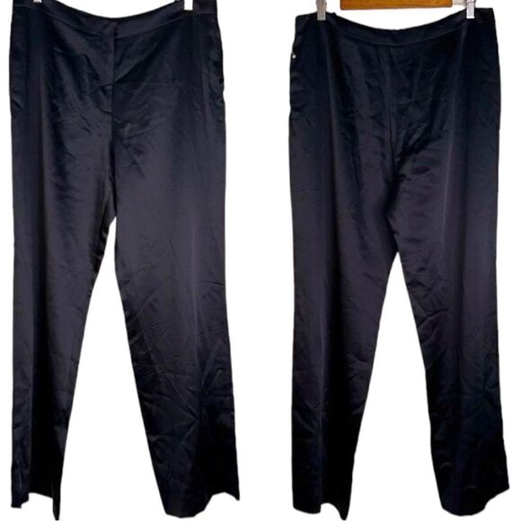 Anne Klein II Womens Blue Satin Trouser Slacks Size 14 Acetate Blend Classy Glam - Picture 1 of 13